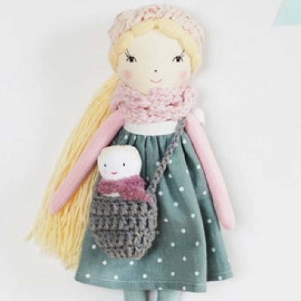 Mom and baby rag doll, stuffed fabric cloth doll and baby play set, doll Charlot - Picture 1 of 1
